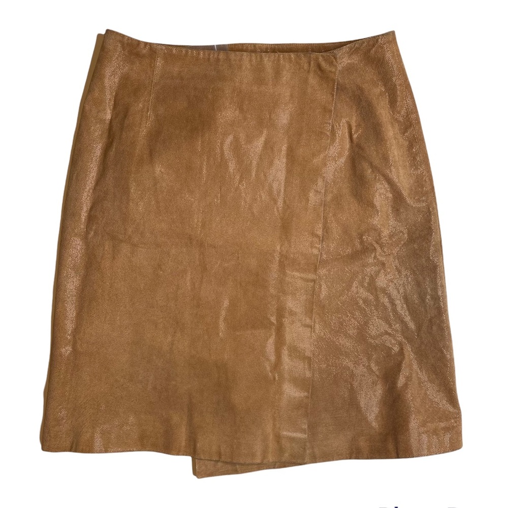 Ann Taylor Leather Cotton Carmel Color Wrap Skirt 4